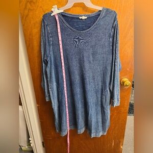 Jane and Delancey Women's Long Sleeve Denim-Look Tunic Dress - Blue
